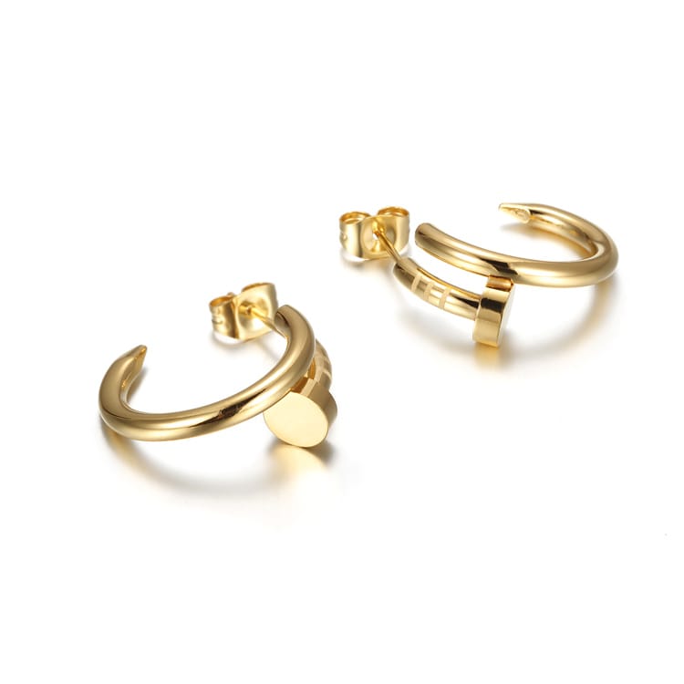 gold Nail small hoop Earrings