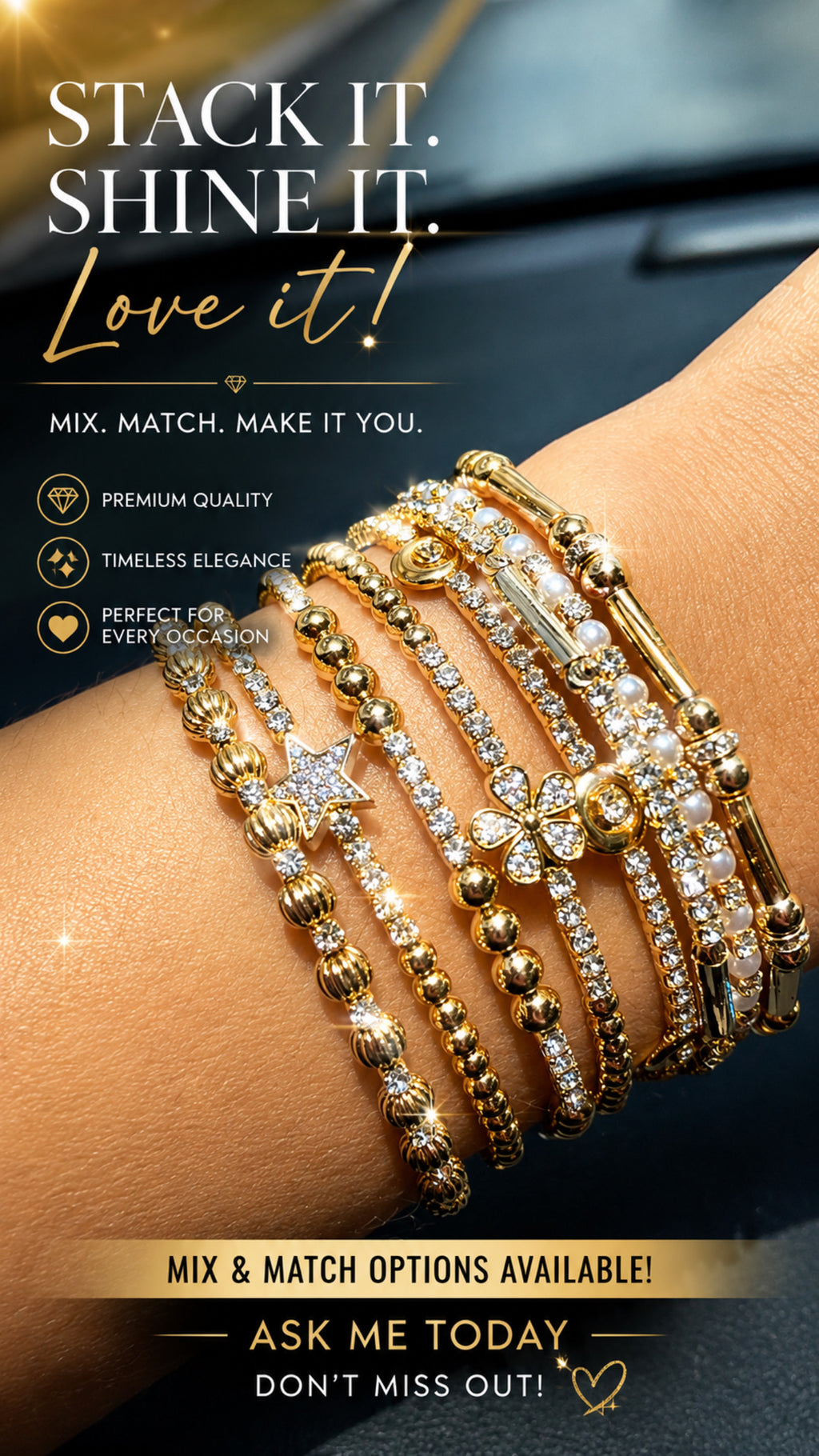 Gold Glam Bracelet Stack – Set of 3
